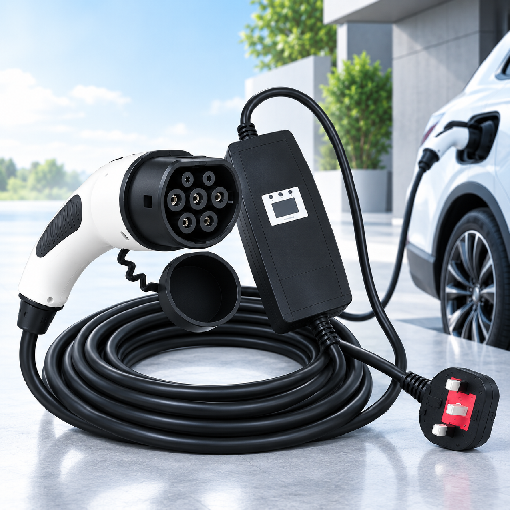 16 Amp level 2 type 2 ev charger with 5m IEC62196 Cable and UK Plug