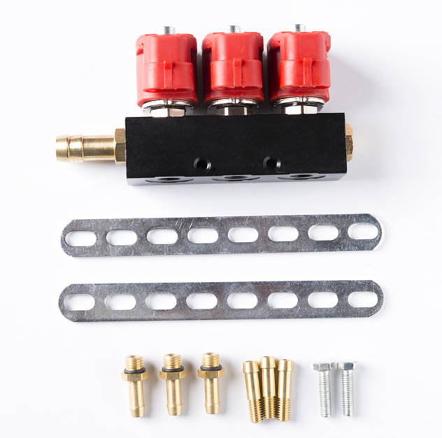 Red Coil 3 Ohm 3-Cylinder CNG/LPG Injector Rail