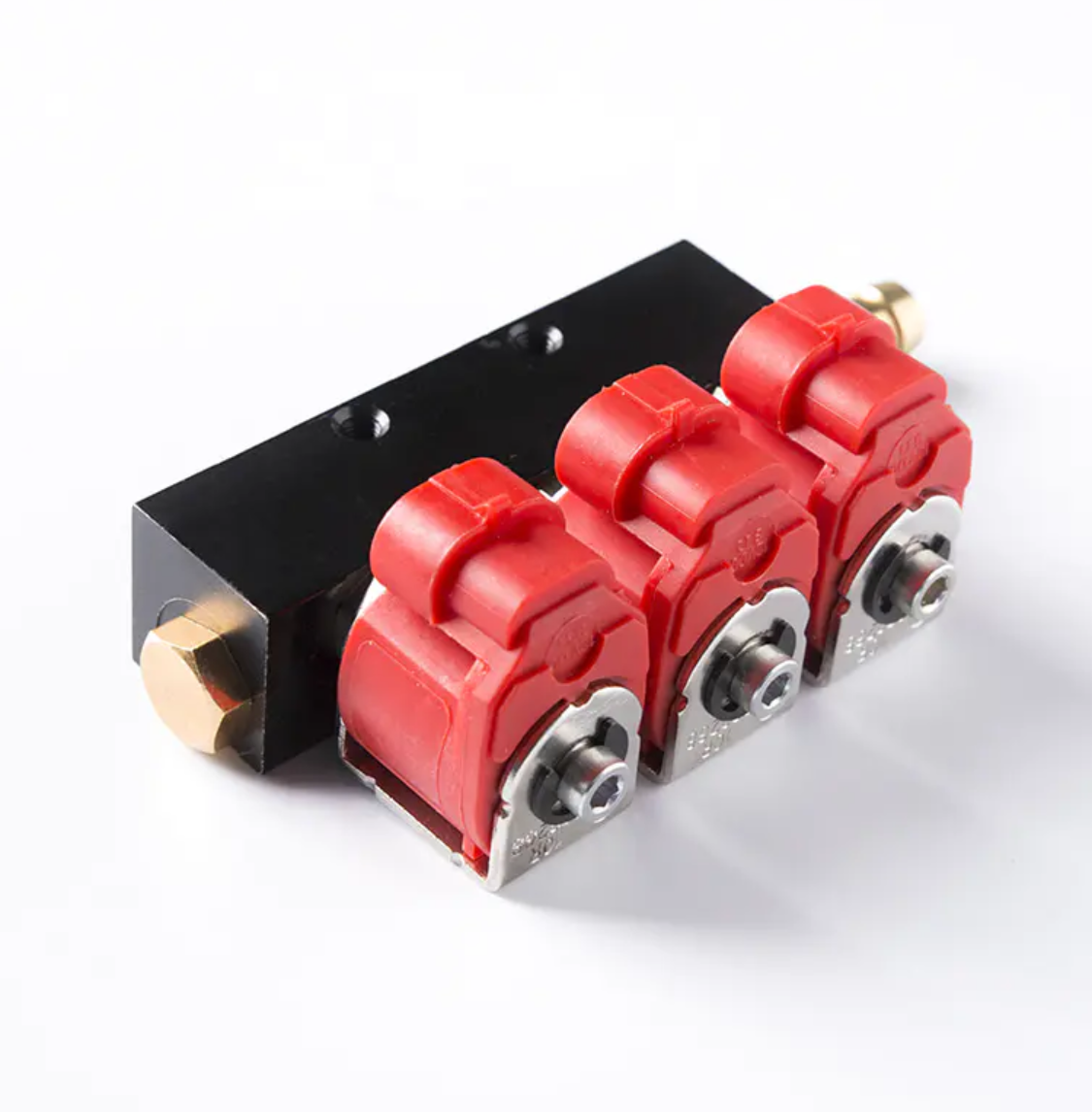 3-cylinder CNG LPG injector rail with red 3 Ohm coils